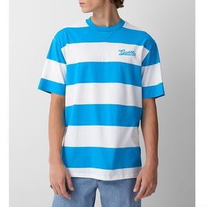 Guess white and blue cotton club stripe embroidered logo short sleeve tee NWT